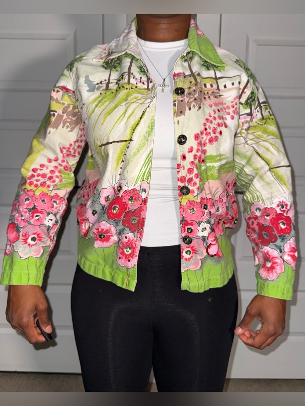 Vintage Keren Hart Floral Scene Denim Shirt